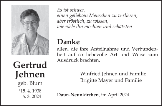 Traueranzeige von Gertrud Jehnen von WochenSpiegel