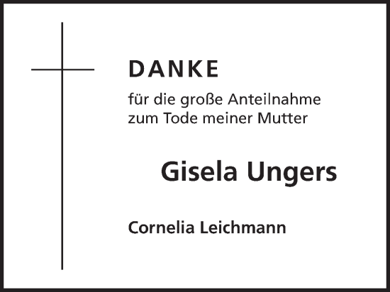 Traueranzeige von Gisela Ungers von WochenSpiegel
