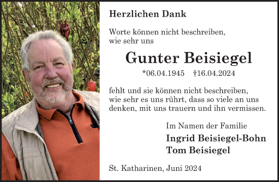 Traueranzeige von Gunter Beisiegel von WochenSpiegel