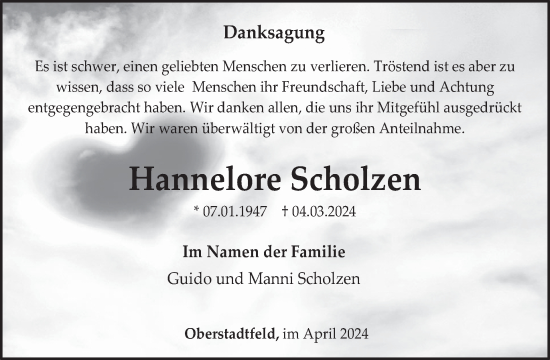 Traueranzeige von Hannelore Scholzen von WochenSpiegel