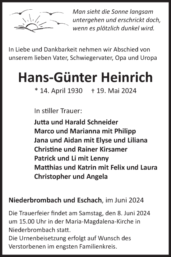 Traueranzeige von Hans-Günter Heinrich von WochenSpiegel