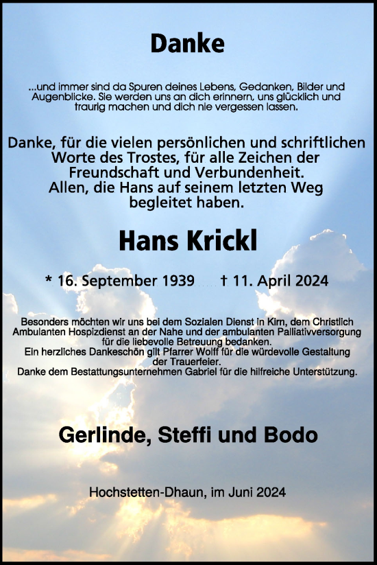 Traueranzeige von Hans Krickl von WochenSpiegel