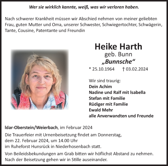 Traueranzeige von Heike Harth von WochenSpiegel