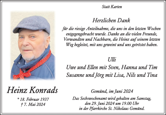 Traueranzeige von Heinz Konrads von WochenSpiegel