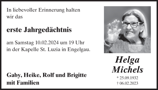 Traueranzeige von Helga Michels von WochenSpiegel