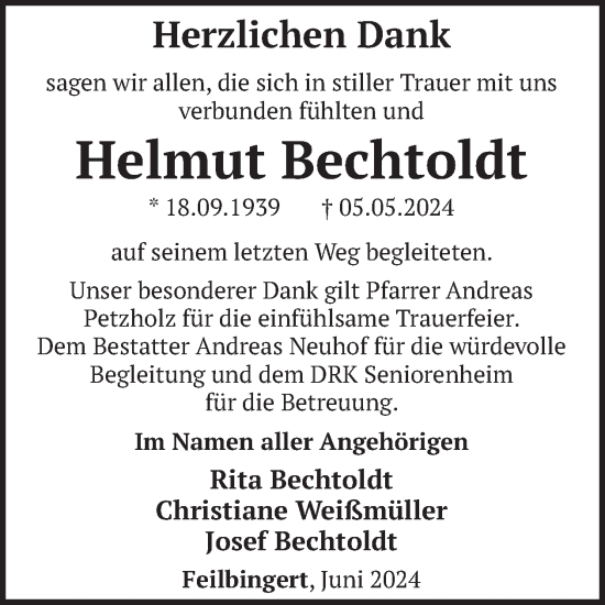 Traueranzeige von Helmut Bechtoldt von WochenSpiegel