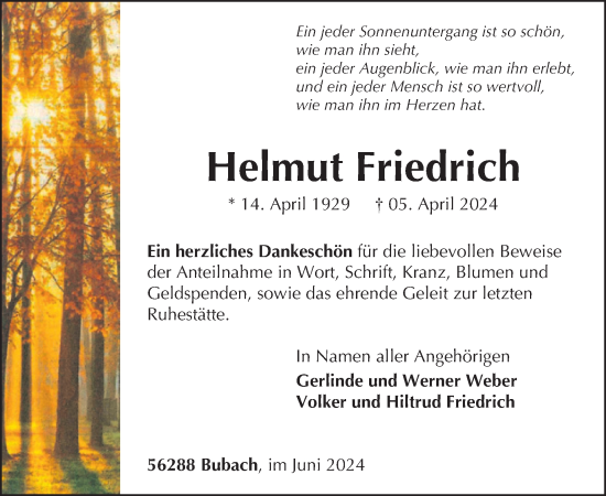 Traueranzeige von Helmut Friedrich von WochenSpiegel