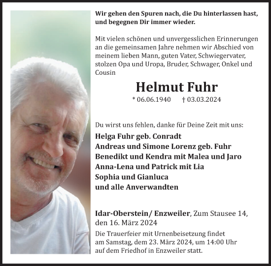 Traueranzeige von Helmut Fuhr von WochenSpiegel