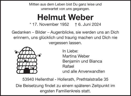 Traueranzeige von Helmut Weber von WochenSpiegel