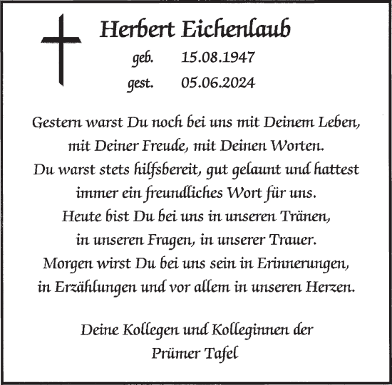 Traueranzeige von Herbert Eichenlaub von WochenSpiegel