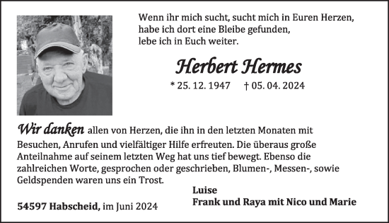 Traueranzeige von Herbert Hermes von WochenSpiegel