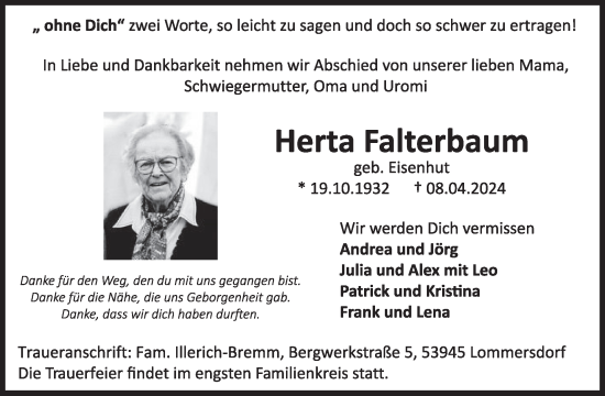 Traueranzeige von Herta Falterbaum von WochenSpiegel