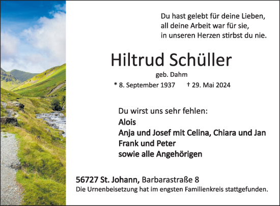Traueranzeige von Hiltrud Schüller von WochenSpiegel