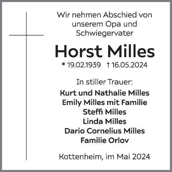 Traueranzeige von Horst Milles von WochenSpiegel