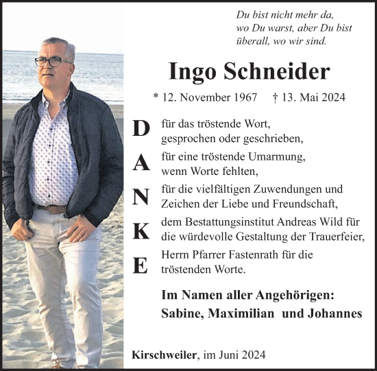 Traueranzeige von Ingo Schneider von WochenSpiegel