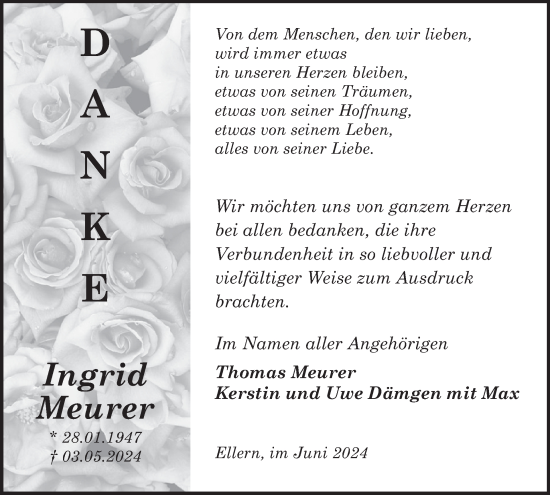 Traueranzeige von Ingrid Meurer von WochenSpiegel