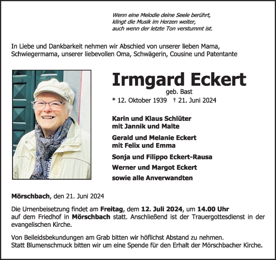 Traueranzeige von Irmgard Eckert von WochenSpiegel