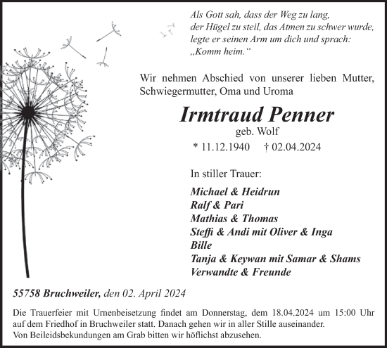 Traueranzeige von Irmtraud Penner von WochenSpiegel