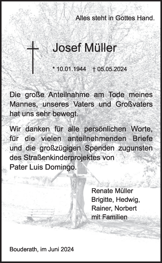 Traueranzeige von Josef Müller von WochenSpiegel
