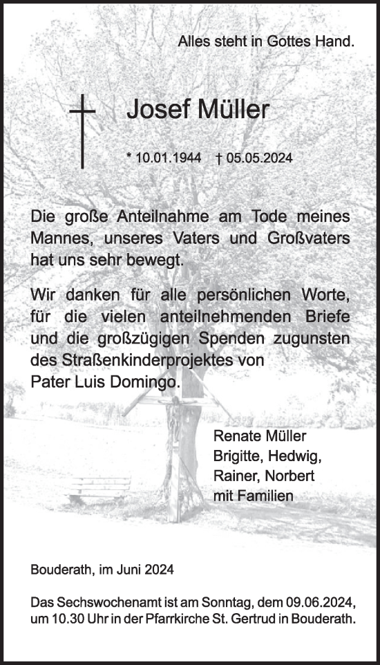 Traueranzeige von Josef Müller von WochenSpiegel