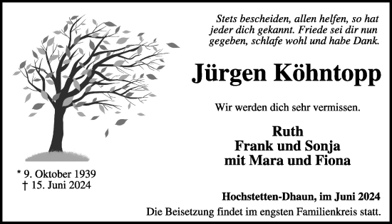 Traueranzeige von Jürgen Köhntopp von WochenSpiegel