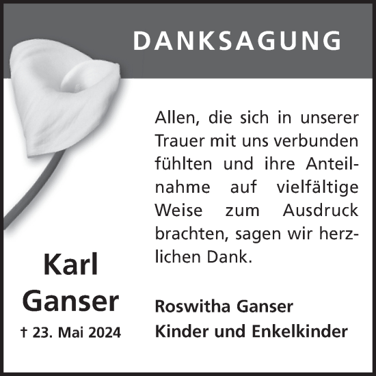 Traueranzeige von Karl Ganser von WochenSpiegel