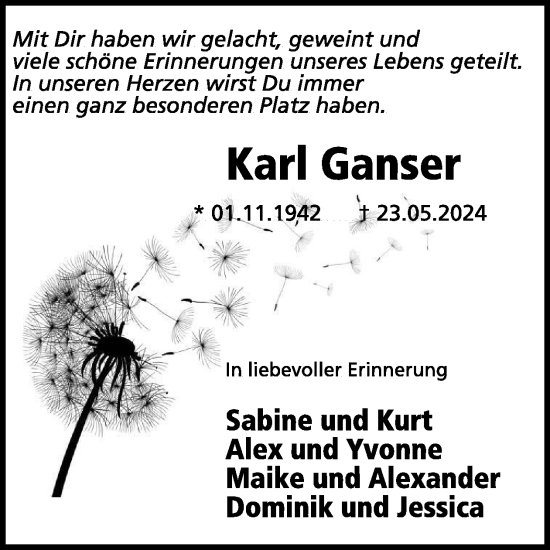 Traueranzeige von Karl Ganser von WochenSpiegel