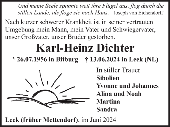 Traueranzeige von Karl-Heinz Dichter von WochenSpiegel