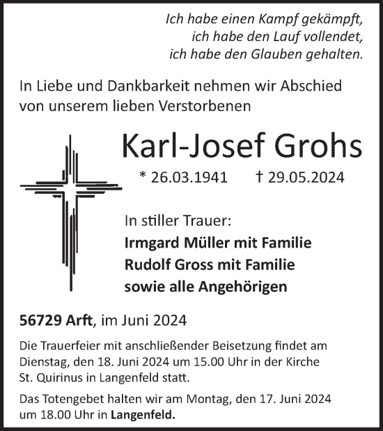 Traueranzeige von Karl-Josef Grohs von WochenSpiegel