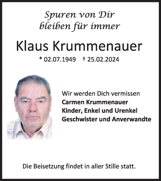 Traueranzeige von Klaus Krummenauer von WochenSpiegel
