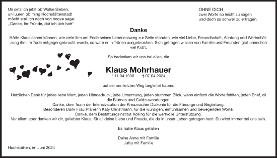 Traueranzeige von Klaus Mohrhauer von WochenSpiegel