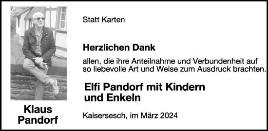 Traueranzeige von Klaus Pandorf von WochenSpiegel