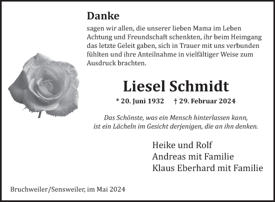Traueranzeige von Liesel Schmidt von WochenSpiegel