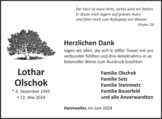 Traueranzeige von Lothar Olschok von WochenSpiegel