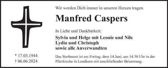 Traueranzeige von Manfred Caspers von WochenSpiegel