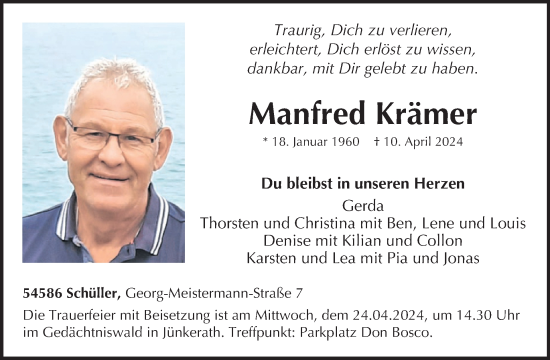 Traueranzeige von Manfred Krämer von WochenSpiegel