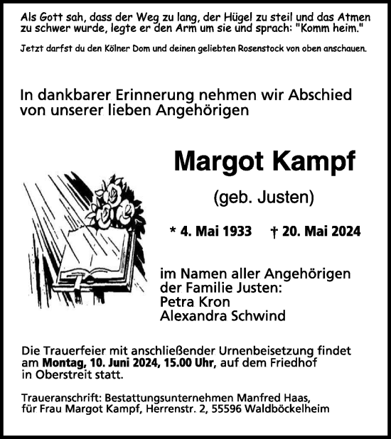 Traueranzeige von Margot Kampf von WochenSpiegel