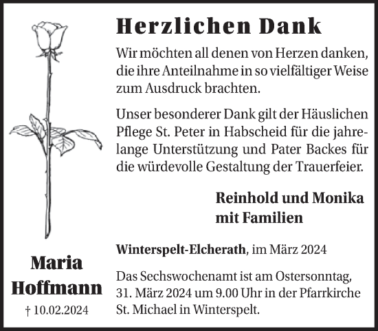 Traueranzeige von Maria Hoffmann von WochenSpiegel