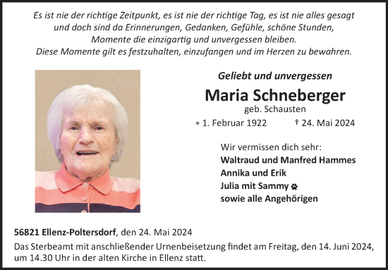 Traueranzeige von Maria Schneberger von WochenSpiegel