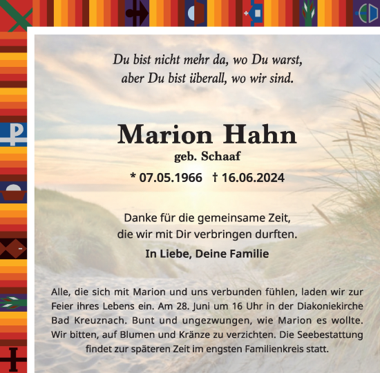 Traueranzeige von Marion Hahn von WochenSpiegel