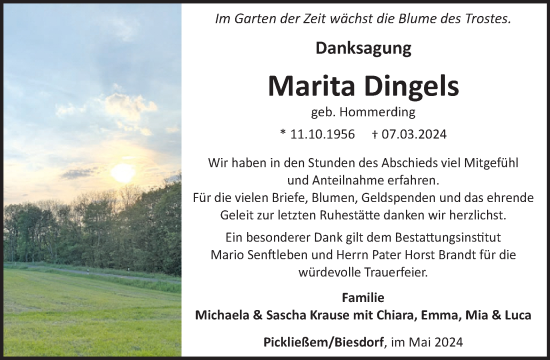 Traueranzeige von Marita Dingels von WochenSpiegel
