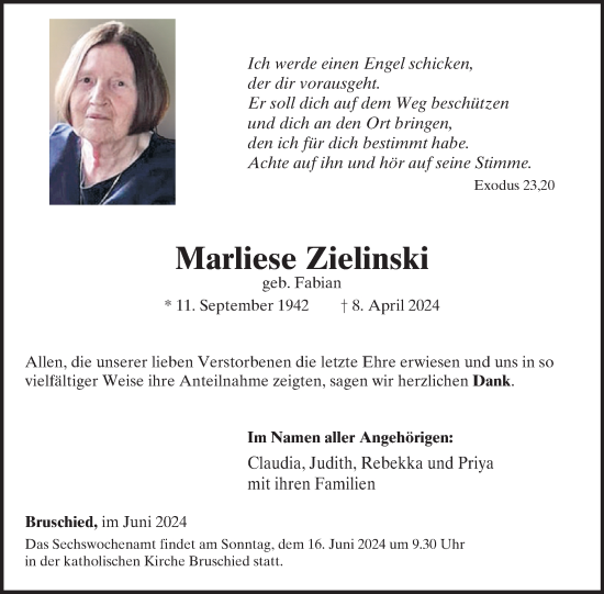 Traueranzeige von Marliese Zielinski von WochenSpiegel
