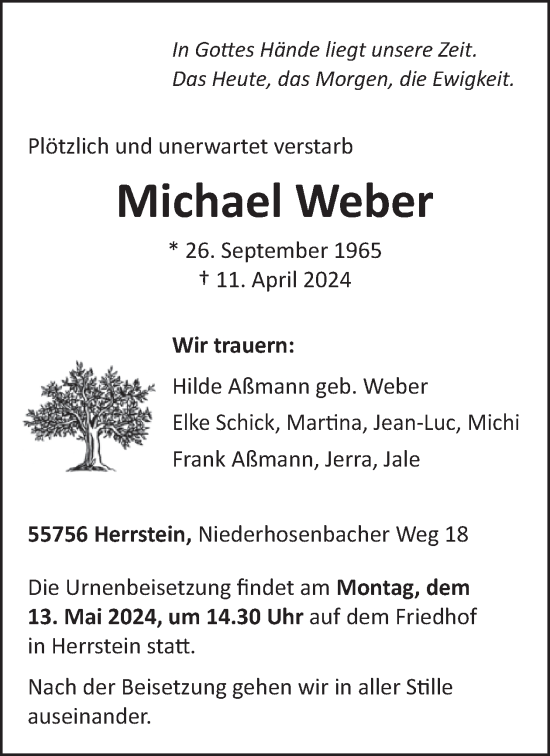 Traueranzeige von Michael Weber von WochenSpiegel
