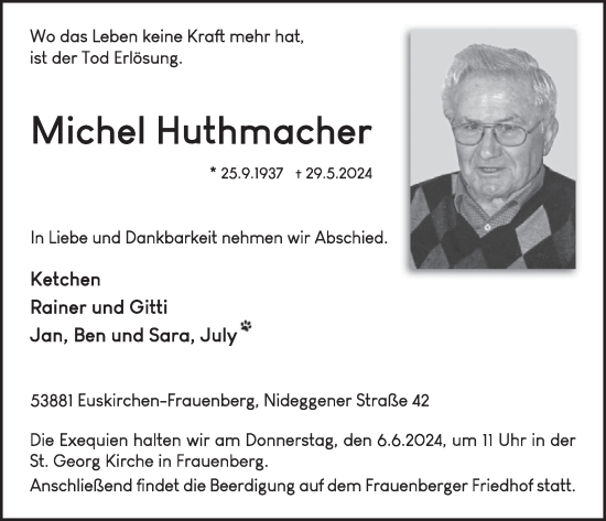 Traueranzeige von Michel Huthmacher von WochenSpiegel
