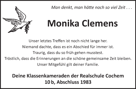 Traueranzeige von Monika Clemens von WochenSpiegel