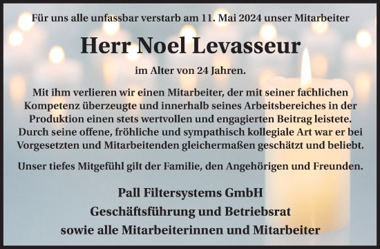 Traueranzeige von Noel Levasseur von WochenSpiegel