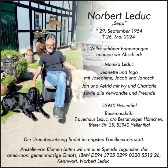 Traueranzeige von Norbert Leduc von WochenSpiegel