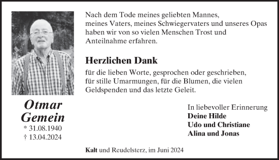 Traueranzeige von Otmar Gemein von WochenSpiegel