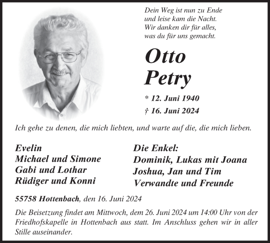 Traueranzeige von Otto Petry von WochenSpiegel