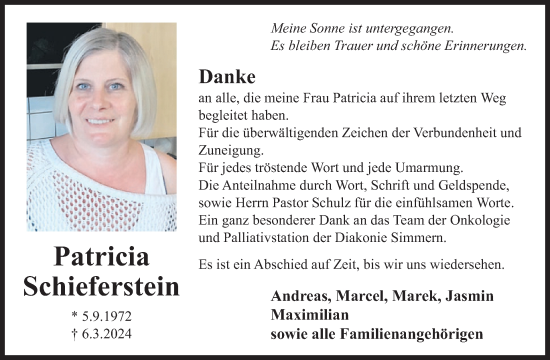 Traueranzeige von Patricia Schieferstein von WochenSpiegel